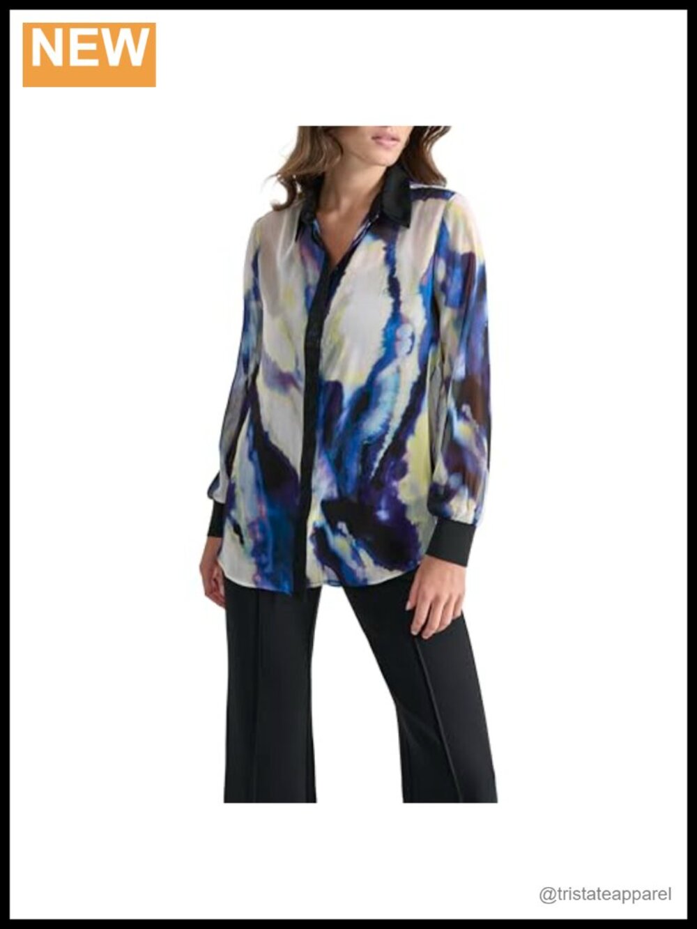 Chiffon Button-Down Blouse Womens Long Sleeve Collared Neck Work Shirt